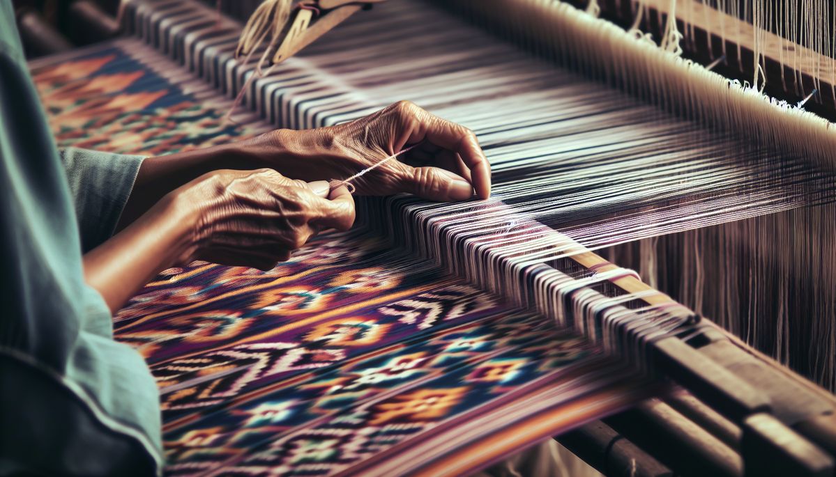 Row of naturally dyed thread spools